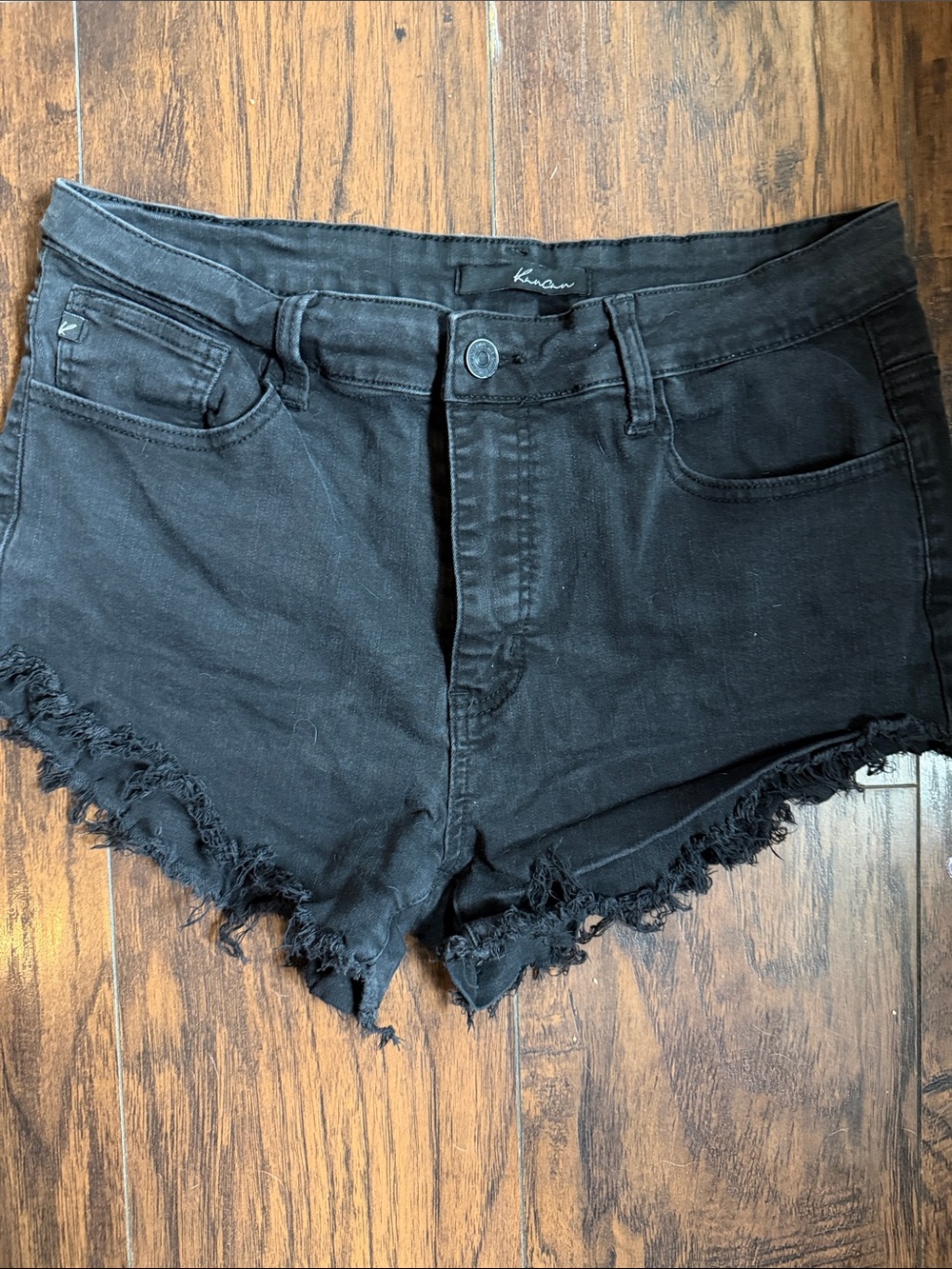 KanCan Black Frayed Hem High-Rise Denim Shorts